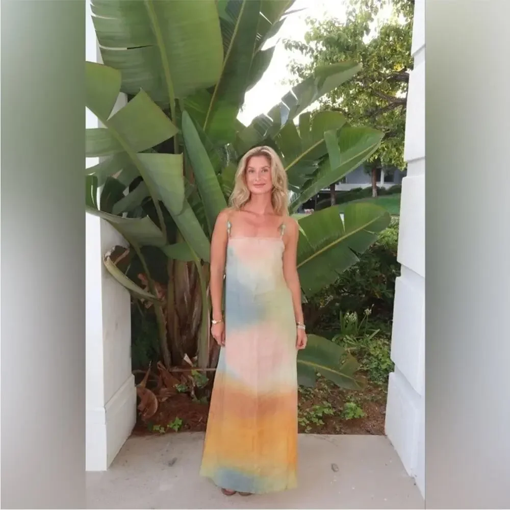 Staud Laura Linen Maxi Dress in Pastel Clouds M - Picture 12 of 12